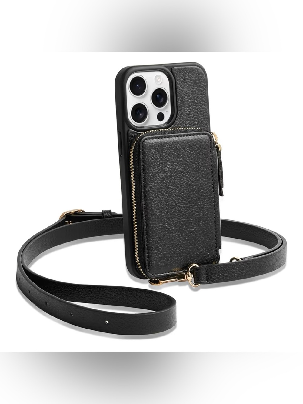 NWOT ZVE Black Crossbody Leather Wallet Phone Case for IPHONE 13PRO MAX